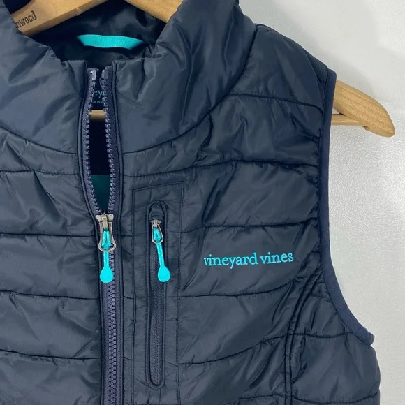 Vineyard Vines Quilted Navy Blue Turquoise Aqua Mountain Weekend Puffer Vest S - Picture 6 of 12